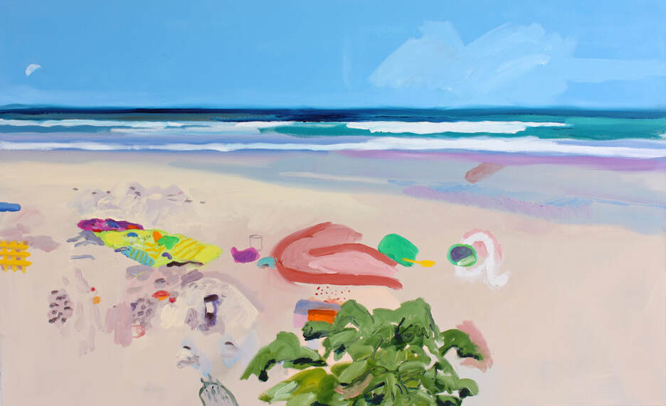 painting of a colorful beach and sky
